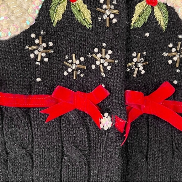 Y2K Tiara Int. Christmas Cable Knit Cardigan Dove Sweater Size Large - Picture 5 of 10
